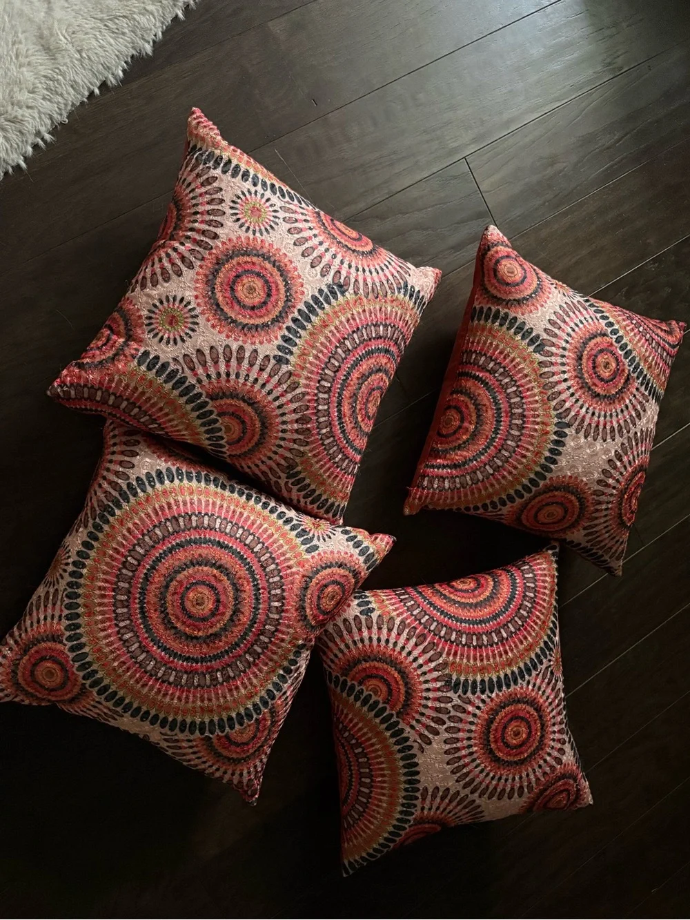 Set of 4 Decorative Mandala Pattern Throw Pillows - Red/Orange Multi